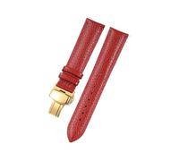 HUTBUVEAW Weiches Lederarmband mit Litschi-Muster for C-Artier, Omega, Casio und Fossile, orange und grün, 18, 19, 20 und 22 mm, Uhrenarmbänder und Zubehör(Red-gold,14mm)