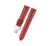 HUTBUVEAW Weiches Lederarmband mit Litschi-Muster for C-Artier, Omega, Casio und Fossile, orange und grün, 18, 19, 20 und 22 mm, Uhrenarmbänder und Zubehör(Red-silver,15mm)