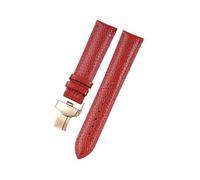 HUTBUVEAW Weiches Lederarmband mit Litschi-Muster for C-Artier, Omega, Casio und Fossile, orange und grün, 18, 19, 20 und 22 mm, Uhrenarmbänder und Zubehör(Red-rose,19mm)
