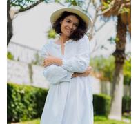 Hutch&Putch Musselin Kleid - Maxikleid - Sommerkleid - 100% Bio-Baumwolle - Rüschen Kragen - elastischer Bund - trendige Volants Off-White