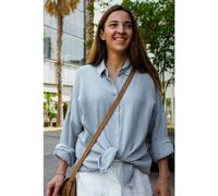 Hutch&Putch Musselin Oversize Bluse - Klassische Bluse - Langarmbluse aus 100% Bio-Baumwolle Aquamarine S