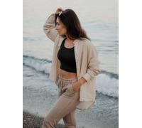 Hutch&Putch Musselin Oversize Bluse - Klassische Bluse - Langarmbluse aus 100% Bio-Baumwolle Beige M