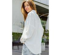 Hutch&Putch Musselin Oversize Bluse - Klassische Bluse - Langarmbluse aus 100% Bio-Baumwolle Off-white L