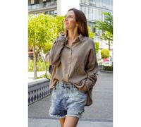 Hutch&Putch Musselin Oversize Bluse - Klassische Bluse - Langarmbluse aus 100% Bio-Baumwolle Taupe S