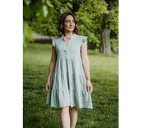 Hutch&Putch Musselin Sommerkleid - mit gerüschten Ärmeln - 100% Bio-Baumwolle - Volantkleid - kurzes Kleid - weich und atmungsaktiv Aquamarine S