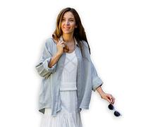 Hutch&Putch Musselin Oversize Bluse - Klassische Bluse - Langarmbluse aus 100% Bio-Baumwolle Aquamarine M