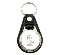 Huuraa Anhänger Pudel Curly Comic Geschenk Metall mit Kunstleder Einkaufswagenlöser Pudel Präsent