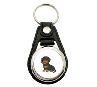 Huuraa Anhänger Rauhaar Dackel Sausage Dog Comic Geschenk Metall mit Kunstleder Einkaufswagenlöser Rauhaar Dackel Präsent