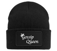 Huuraa Beanie Gossip Queen Krone Black doppellagige Polyacryl Mütze mit Patch Geschenkidee