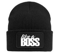 Huuraa Beanie Like a Boss Spruch Geschenk Black Mütze Like a Boss Geschenkidee