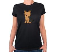 Huuraa Damen T-Shirt Yorkshire Terrier Yorkie Comic XS Black Bio Baumwolle Fairtrade Damenshirt Geschenkidee