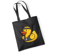 Huuraa Jutebeutel Quietscheente Fitness-Trainer Gummiente Coach 10 Liter Black Baumwolle Tasche Geschenkidee