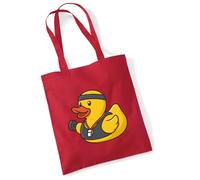 Huuraa Jutebeutel Quietscheente Fitness-Trainer Gummiente Coach 10 Liter Classic Red Baumwolle Tasche Geschenkidee