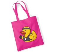 Huuraa Jutebeutel Quietscheente Fitness-Trainer Gummiente Coach 10 Liter Fuchsia Baumwolle Tasche Geschenkidee