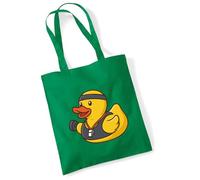 Huuraa Jutebeutel Quietscheente Fitness-Trainer Gummiente Coach 10 Liter Kelly Green Baumwolle Tasche Geschenkidee