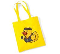 Huuraa Jutebeutel Quietscheente Fitness-Trainer Gummiente Coach 10 Liter Yellow Baumwolle Tasche Geschenkidee