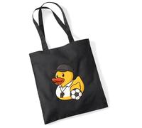 Huuraa Jutebeutel Quietscheente Fussball-Trainer Gummiente Coach 10 Liter Black Baumwolle Tasche Geschenkidee