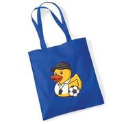 Huuraa Jutebeutel Quietscheente Fussball-Trainer Gummiente Coach 10 Liter Bright Royal Baumwolle Tasche Geschenkidee