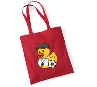 Huuraa Jutebeutel Quietscheente Fussball-Trainer Gummiente Coach 10 Liter Classic Red Baumwolle Tasche Geschenkidee