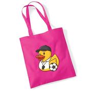 Huuraa Jutebeutel Quietscheente Fussball-Trainer Gummiente Coach 10 Liter Fuchsia Baumwolle Tasche Geschenkidee