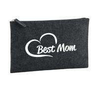 Huuraa Kulturbeutel Best Mom Heart 1 Liter Charcoal Filz Kosmetiktasche Geschenkidee