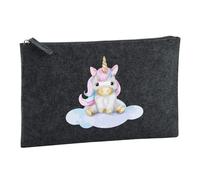 Huuraa Kulturbeutel Einhorn Fabelwesen Geschenk | Reise Kulturtasche 1 Liter Schminktasche Charcoal Filz Dunkelgrauer Kosmetiktasche Geschenkidee Kosmetikbeutel