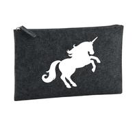 Huuraa Kulturbeutel Einhorn Silhouette Geschenk 1 Liter Filz Charcoal Kosmetiktasche Einhorn Geschenkidee