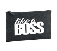 Huuraa Kulturbeutel Like a Boss Spruch 1 Liter Charcoal Filz Kosmetiktasche Geschenkidee