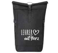 Huuraa Kurierrucksack Lehrer mit Herz Geschenk 30-44 Liter Black Melange Fairtrade Rolltop Rucksack Lehrer Geschenkidee