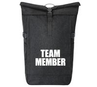 Huuraa Kurierrucksack Team Member Schriftzug 30-44 Liter Black Melange Fairtrade Rolltop Rucksack Geschenkidee