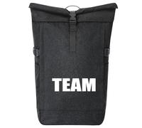 Huuraa Kurierrucksack Team Schriftzug 30-44 Liter Black Melange Fairtrade Rolltop Rucksack Geschenkidee
