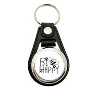 Huuraa Schlüsselanhänger Be Happy Biene Metall mit Kunstleder Schlüsselring Einkaufswagenchip Geschenkidee