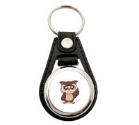 Huuraa Schlüsselanhänger Eule Comic Metall mit Kunstleder Schlüsselring Einkaufswagenchip Geschenkidee