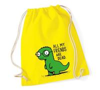 Huuraa Turnbeutel All friends are dead T-Rex Geschenk | Sportbeutel 12 Liter Yellow Baumwolle Gelber Rucksack Geschenkidee Unisex Beutel mit Kordelzug Baumwollbeutel