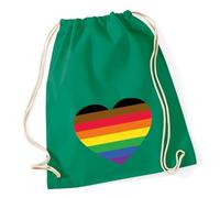 Huuraa Turnbeutel Alternative LGBT+ Pride Flagge LGBTQ Herz Geschenk | Sportbeutel 12 Liter Kelly Green Baumwolle Grüner Rucksack Geschenkidee Unisex Beutel mit Kordelzug Baumwollbeutel