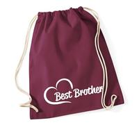 Huuraa Turnbeutel Best Brother Heart 12 Liter Burgundy Baumwolle Rucksack Geschenkidee