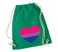 Huuraa Turnbeutel Bi*sexuell Pride Flagge LGBTQ Herz Geschenk | Sportbeutel 12 Liter Kelly Green Baumwolle Grüner Rucksack Geschenkidee Unisex Beutel mit Kordelzug Baumwollbeutel