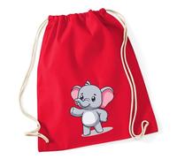 Huuraa Turnbeutel Elefant Comic 12 Liter Classic Red Baumwolle Rucksack Geschenkidee