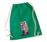 Huuraa Turnbeutel Eule Colorful Geschenk | Sportbeutel 12 Liter Kelly Green Baumwolle Grüner Rucksack Geschenkidee Unisex Beutel mit Kordelzug Baumwollbeutel