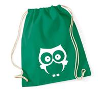 Huuraa Turnbeutel Eule Comic Geschenk | Sportbeutel 12 Liter Kelly Green Baumwolle Grüner Rucksack Geschenkidee Unisex Beutel mit Kordelzug Baumwollbeutel
