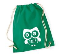 Huuraa Turnbeutel Eule Comic Geschenk | Sportbeutel 12 Liter Kelly Green Baumwolle Grüner Rucksack Geschenkidee Unisex Beutel mit Kordelzug Baumwollbeutel