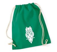 Huuraa Turnbeutel Eule Tribal Tattoo Geschenk | Sportbeutel 12 Liter Kelly Green Baumwolle Grüner Rucksack Geschenkidee Unisex Beutel mit Kordelzug Baumwollbeutel