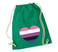 Huuraa Turnbeutel Genderfluid Pride Flagge LGBTQ Herz Geschenk | Sportbeutel 12 Liter Kelly Green Baumwolle Grüner Rucksack Geschenkidee Unisex Beutel mit Kordelzug Baumwollbeutel