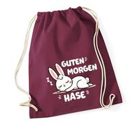 Huuraa Turnbeutel Guten Morgen Hase 12 Liter Burgundy Baumwolle Rucksack Geschenkidee
