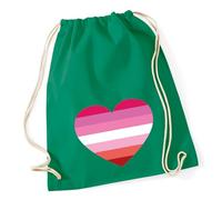 Huuraa Turnbeutel Lesbische Pride Flagge LGBTQ Herz Geschenk | Sportbeutel 12 Liter Kelly Green Baumwolle Grüner Rucksack Geschenkidee Unisex Beutel mit Kordelzug Baumwollbeutel