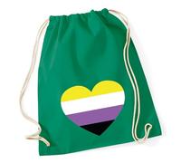 Huuraa Turnbeutel Nonbinary Pride Flagge LGBTQ Herz Geschenk | Sportbeutel 12 Liter Kelly Green Baumwolle Grüner Rucksack Geschenkidee Unisex Beutel mit Kordelzug Baumwollbeutel