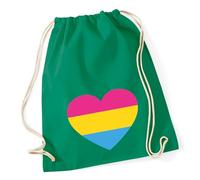 Huuraa Turnbeutel Pansexuell Pride Flagge LGBTQ Herz Geschenk | Sportbeutel 12 Liter Kelly Green Baumwolle Grüner Rucksack Geschenkidee Unisex Beutel mit Kordelzug Baumwollbeutel