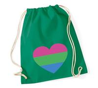 Huuraa Turnbeutel Polysexuell Pride Flagge LGBTQ Herz Geschenk | Sportbeutel 12 Liter Kelly Green Baumwolle Grüner Rucksack Geschenkidee Unisex Beutel mit Kordelzug Baumwollbeutel