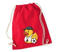 Huuraa Turnbeutel Quietscheente Fussball-Trainer Gummiente Coach 12 Liter Classic Red Baumwolle Rucksack Geschenkidee