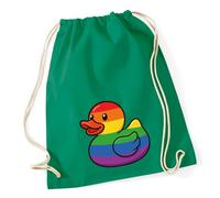Huuraa Turnbeutel Quietscheente LGBTQ Pride Comic Gummiente Geschenk | Sportbeutel 12 Liter Kelly Green Baumwolle Grüner Rucksack Geschenkidee Unisex Beutel mit Kordelzug Baumwollbeutel